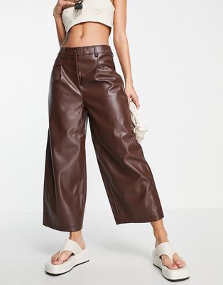Vero Moda faux leather wide leg pants in brown
