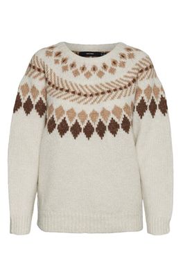 VERO MODA Filippa Fair Isle Crewneck Sweater in Birch Pattern Tan Aztec