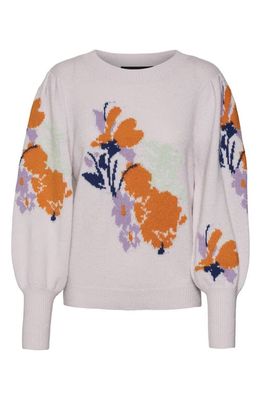 VERO MODA Floral Intarsia Balloon Sleeve Sweater in Lavender Fog
