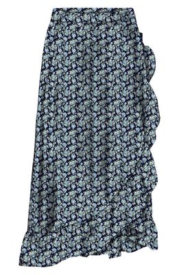 VERO MODA Henna Floral Faux Wrap Midi Skirt in Nght Sky Blla Blue Bell Flowr