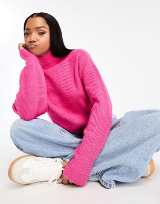 Vero Moda high neck knit sweater in pink