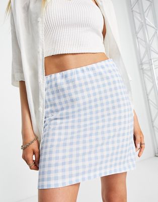 Vero Moda high waist notch front mini skirt in pale blue gingham - part of a set