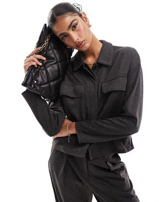 Vero Moda jersey comfort utility boxy shirt in dark gray - part of a set-Black