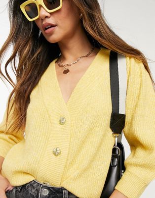 Vero Moda knit cardigan with puff sleeves in yellow