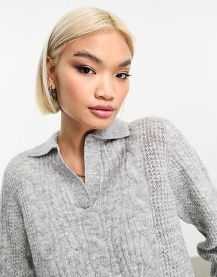 Vero Moda knitted polo neck sweater in gray