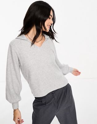 Vero Moda Knitted polo sweater in light gray melange