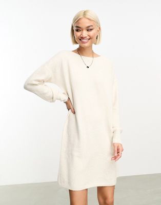 Vero Moda knitted sweater mini dress in cream-White