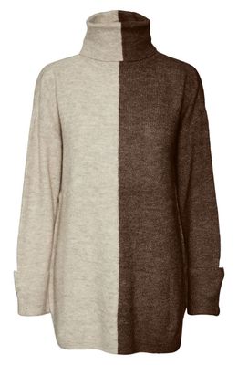 VERO MODA Lefile Colorblock Turtleneck Sweater in Birch Detail W Melange