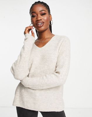 Vero Moda lightweight v neck sweater in cream-White