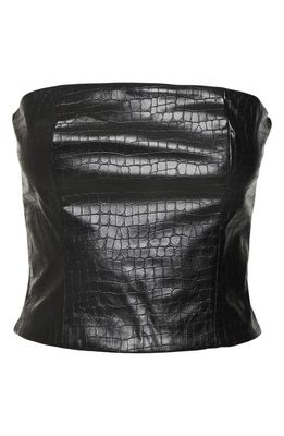 VERO MODA Linda Croc Faux Leather Strapless Top in Black
