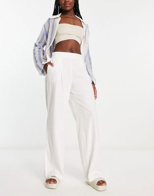 Vero Moda linen touch soft tailored wide leg pants in white