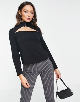 Vero Moda long sleeve cut-out top with zip detail in black
