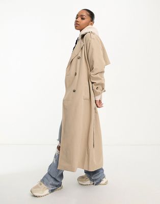 Vero Moda longline belted trench coat in stone-Neutral