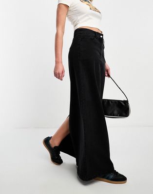 Vero Moda longline denim maxi skirt in black