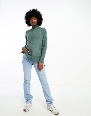 Vero Moda longline knit sweater in dark green