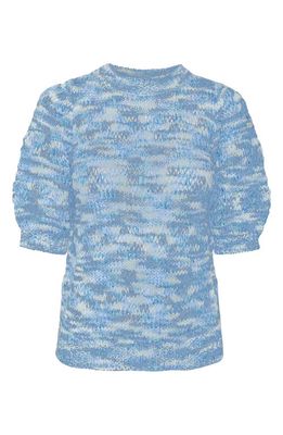 VERO MODA Maddi Marled Puff Sleeve Sweater in Mazarine Blue Detail