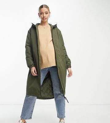 Vero Moda Maternity raincoat with hood in khaki-Green