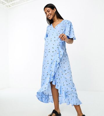 Vero Moda Maternity wrap front maxi tea dress in blue floral