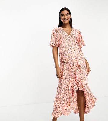 Vero Moda Maternity wrap front maxi tea dress in ditsy floral-Pink