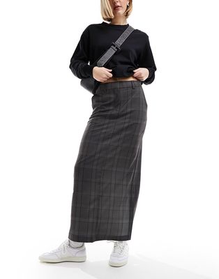 Vero Moda maxi column skirt in gray check