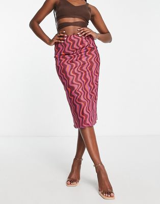 Vero Moda mesh midi skirt with lettuce hem in swirl print-Multi