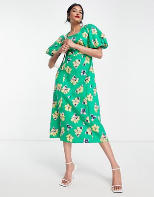 Vero Moda midi dress in oversized green floral