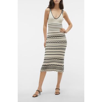 VERO MODA Minous Stripe Sweater Dress in Birch/Black 