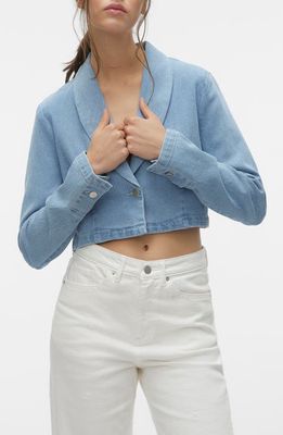 VERO MODA Natalia Crop Denim Jacket in Light Blue Denim 