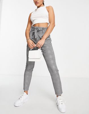 Vero Moda paperbag trousers in monochrome dogtooth-Gray