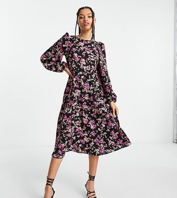 Vero Moda Petite Exclusive floral midi dress with balloon sleeve in floral print-Multi