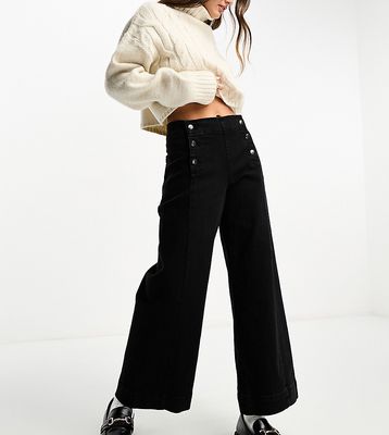Vero Moda Petite Kayla button front wide leg jeans in black