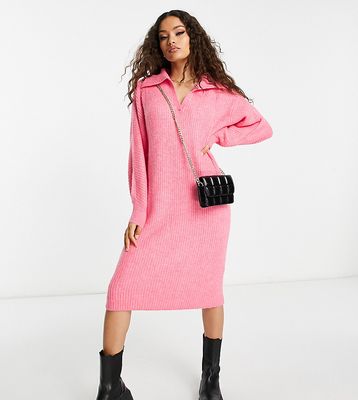 Vero Moda Petite knitted collared maxi dress in pink