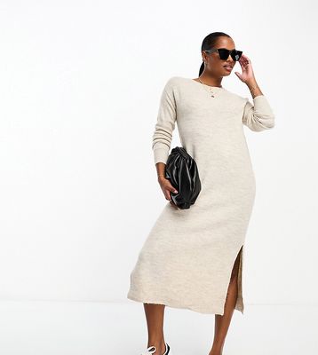 Vero Moda Petite knitted sweater midi dress in cream-White