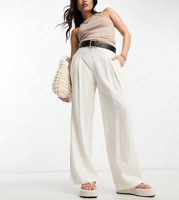 Vero Moda Petite linen touch soft tailored wide leg pants in white