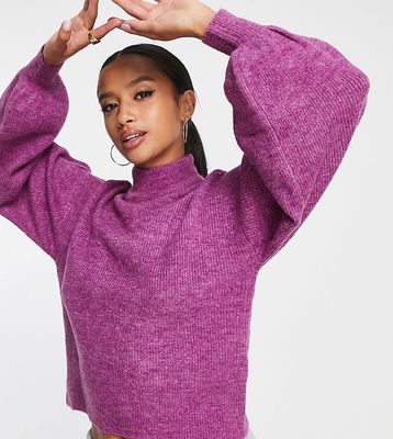 Vero Moda Petite puff sleeve sweater in purple-Pink