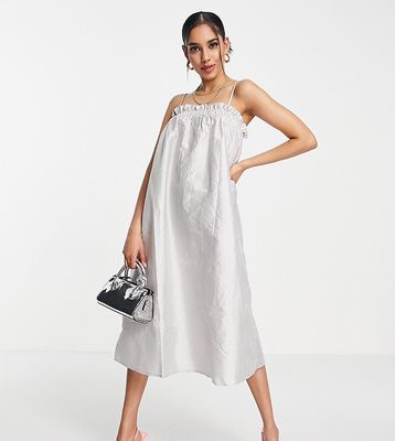 Vero Moda Petite smock top cami midi dress in silver sheen-Gray
