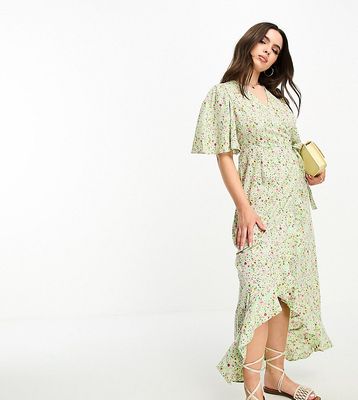 Vero Moda Petite wrap front maxi tea dress in green floral