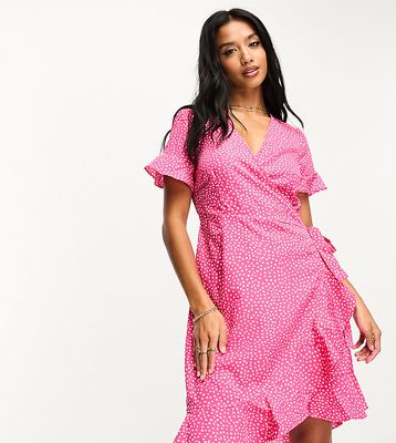 Vero Moda Petite wrap mini dress in pink dot print