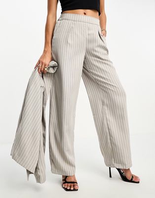 Vero Moda pinstripe relaxed wide leg pants in gray - part of a set