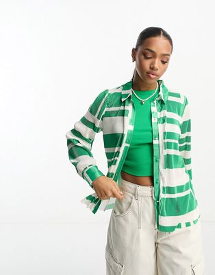 Vero Moda plisse printed shirt in green and white - part of a set