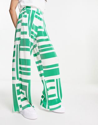 Vero Moda plisse printed wide leg pants in green and white - part of a set