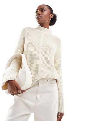 Vero Moda premium oversized longline sweater with seam detail in cream-White