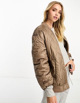 Vero Moda quilted bomber jacket in brown