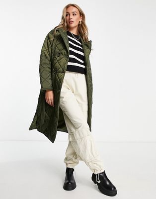 Vero Moda quilted maxi coat in khaki-Green