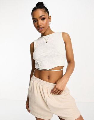 Vero Moda ribbed crop top with tie detail in white
