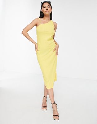 Vero Moda ribbed jersey bodycon midi dress with one shoulder in yellow