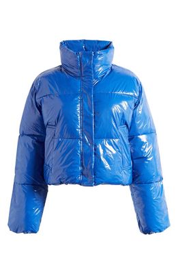 VERO MODA Shiny Crop Puffer Jacket in Beaucoup Blue