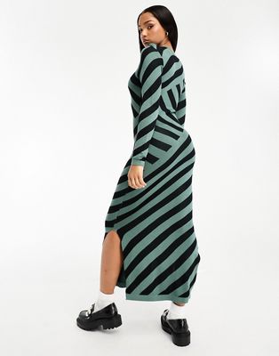 Vero Moda stripe knit maxi dress in green and black