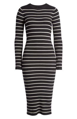 VERO MODA Stripe Long Sleeve Rib Midi Sweater Dress in Black Stripes W Bir