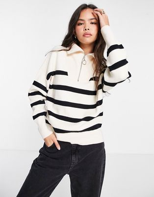 Vero Moda stripe zip through sweater in mono-Multi